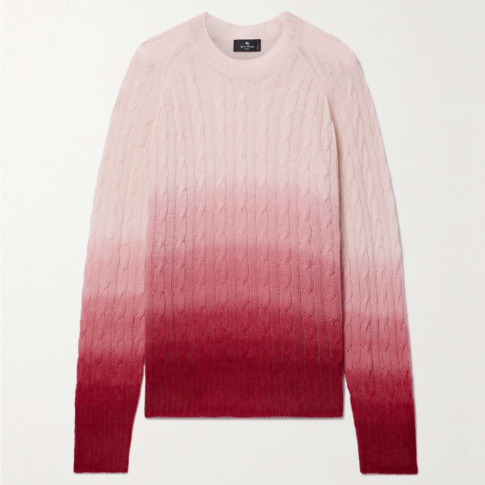 Etro Red and Pink Ombré Cable Knit Sweater